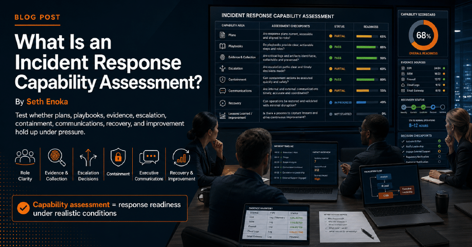 Incident response capability assessment for testing plans, playbooks, decisions, and recovery under pressure