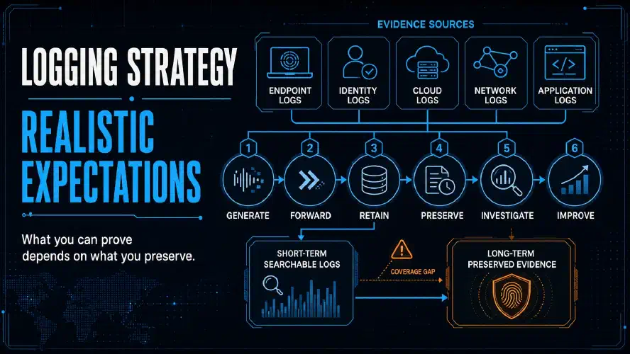 Logging evidence lifecycle from collection and retention to investigation and preserved evidence