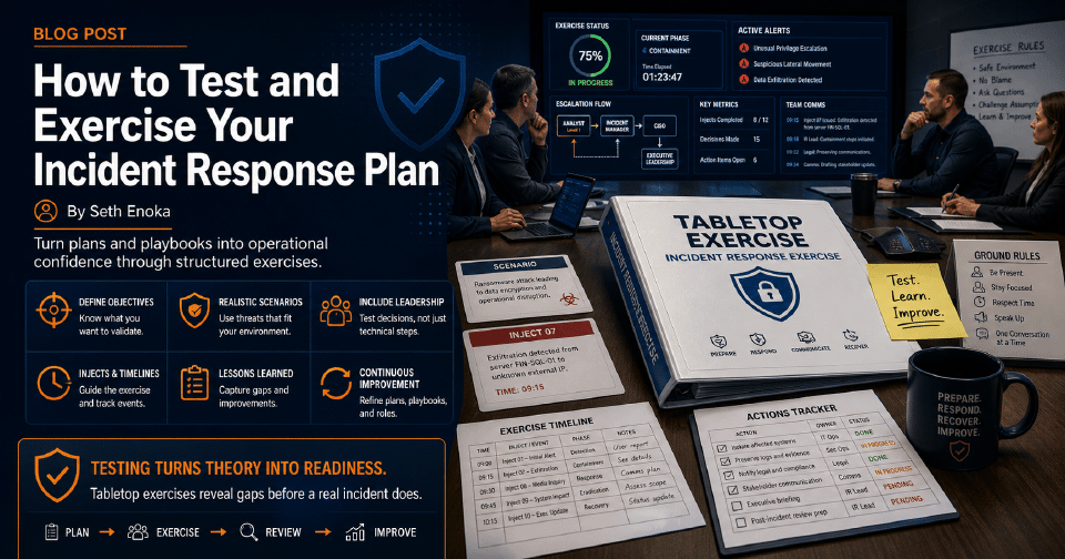Team testing an incident response plan through a tabletop exercise